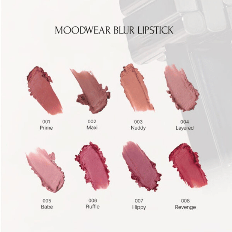 Moodwear Blur Lipstick có bảng màu được lấy cảm hứng từ City mood để tạo ra phong cách sắc sảo sang trọng